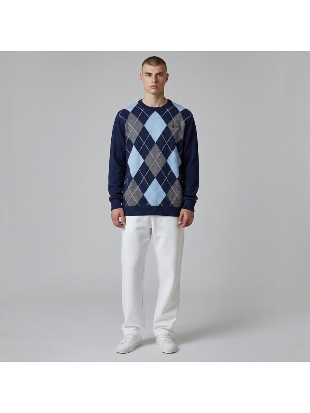 Banana Republic Sweater Pullover Men XL Blue Geometric Knit Wool Long Sleeve